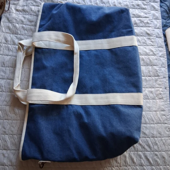 Sezane Denim and Cream Cabas Weekender - Picture 4 of 9